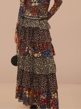 FARM Rio Black JUJU Gardens Maxi Tiered Skirt